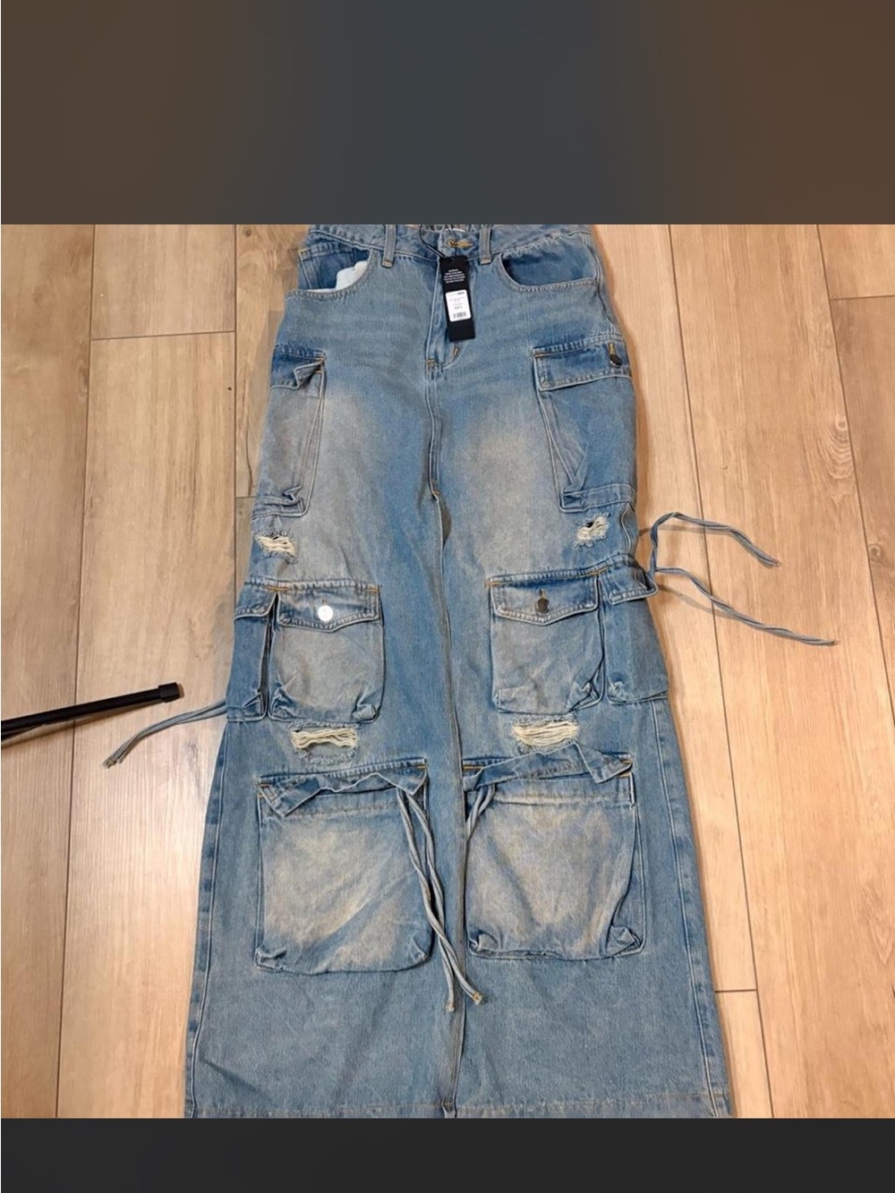 Fashion Nova Light Blue Distressed Cargo Skirt